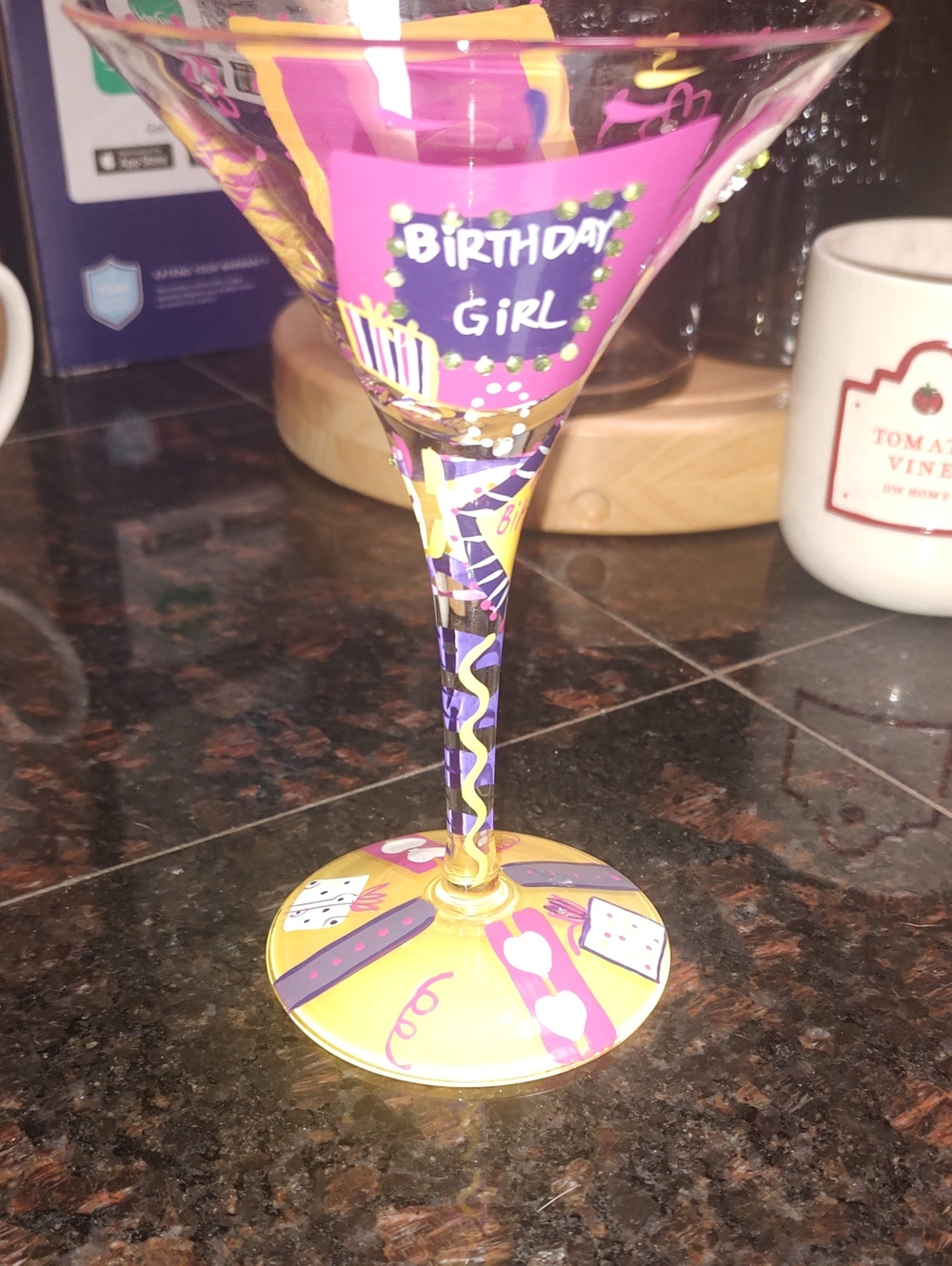 Lolita Pink and Yellow 'Birthday Girl' Martini Glass - Festive Party Drinkware